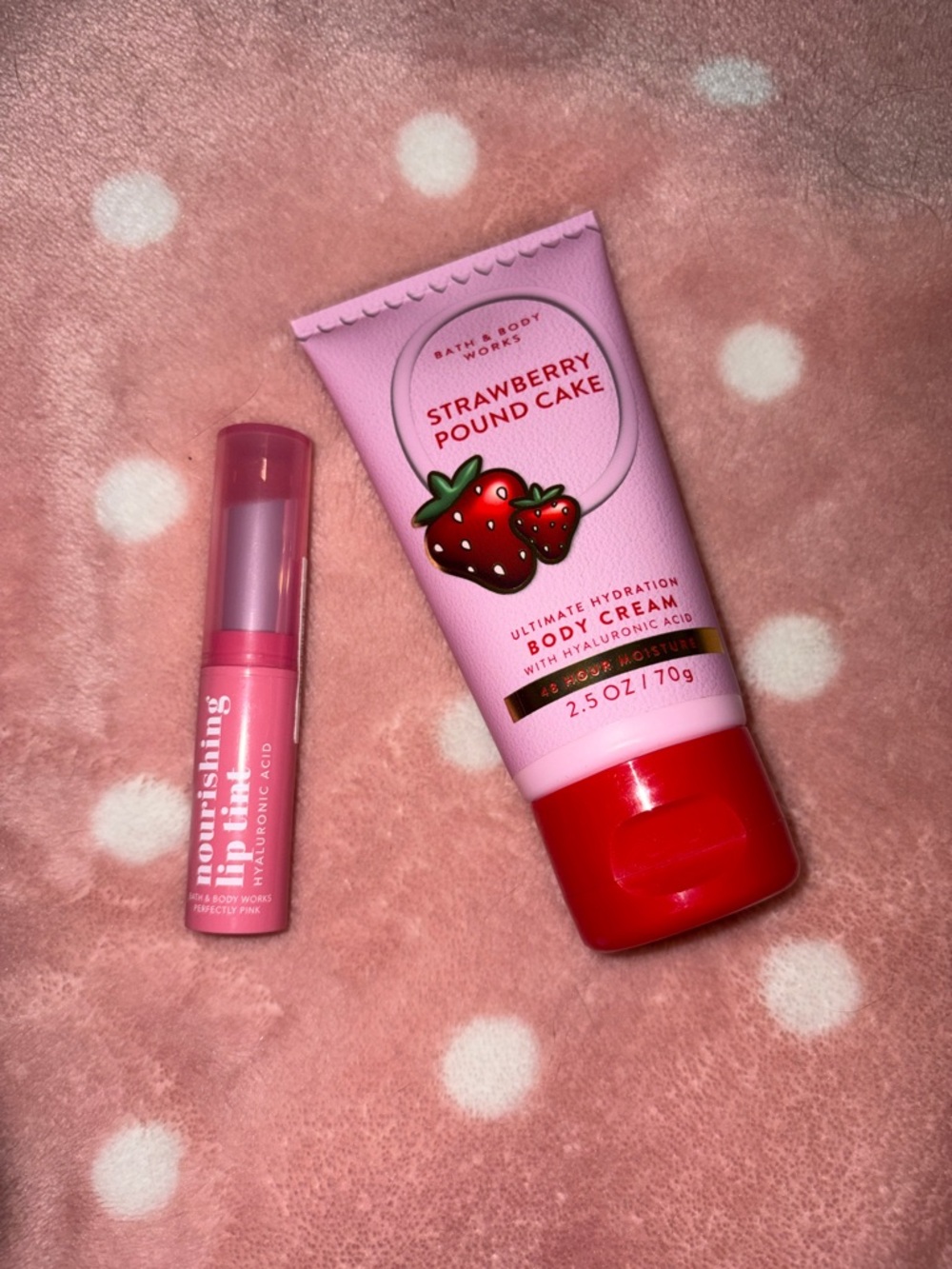 Bath & Body Works Strawberry Pound Cake Body Cream and Lip Tint NWT